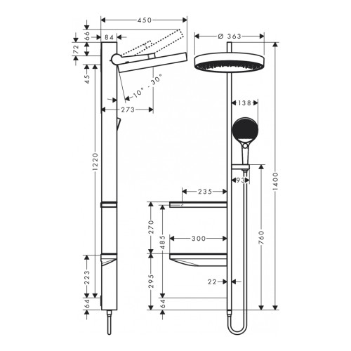 Душевая система HANSGROHE RAINFINITY Showerpipe 360 1jet скрытого монтажа, 26842000
